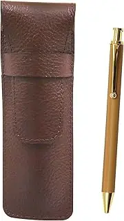 SASTYO-FB300CB Shibo Choco Color Cowhide Leather Pen Case Bamboo Pattern Ballpoint Pen Set