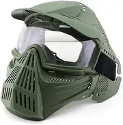 Outdoor Paintball Shooting Face Protection Gear Tactical Full Face PC Mask - Green & Transparent Len