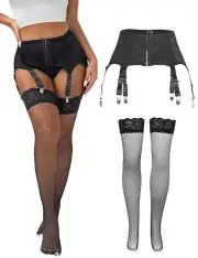 Thigh High Stockings with Garter Belt Set Plus Size Lace Garter Belt Lingerie...