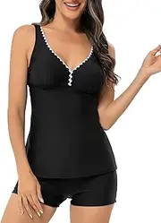 [BONIEE] Womens Two Piece Plus Size Tankini Swimsuits with Shorts Tummy Control Bathing Suit Athletic Swimwear
