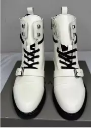 NWB AllSaints Womens Boots White 9M Donita Calf Leather Combat ZW0007 $349