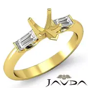 3 Stone Diamond Engagement Baguette Heart Semi Mount Ring 18k Yellow Gold 0.3Ctw