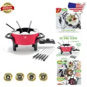14-Cup Electric Fondue Maker - Healthy Ceramic Nonstick, 8 Color-Coded Forks
