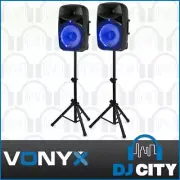 PA Speaker system 2X15"Active 1000W Karaoke LED/Mic/Remote/Stands/Bluetooth/USB