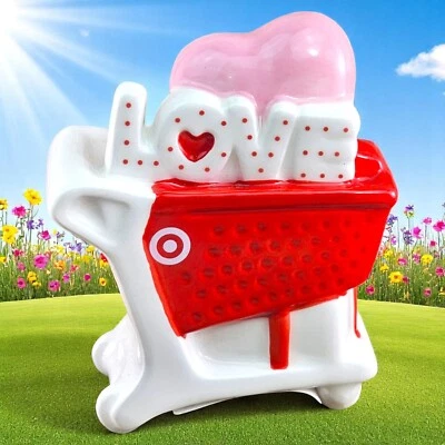 Target Ceramic Shopping Cart Valentines Love Pink Red White Collectible Spritz