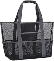 [Qcfang] Mesh Beach Tote Bag 27.5x14.1 Inch Foldable Extra Large Toy Tote Bag Lightweight Oversized 9 Pockets Picnic Bag Reusable XL Shopping Grocery Bag