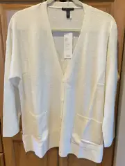 NWT Eileen Fisher Plus Ivory Org. Linen Crepe Boyfriend Cardigan $298 1X