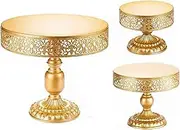 Gold Cake Stand, 3PCS Decorative Iron Reusable Detachable Stable Cupcake Holder with Easy to Assemble Design for Party Dessert Display
