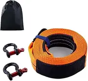 Car Tow Strap,Heavy Duty Recovery Tow Strap Break Strength Tree Saver Winch Strap,Use for Emergency Towing Rope,Tree Saver,Winch Extension,Triple Reinforced Loops,Protective Sleeves,Car Accessories