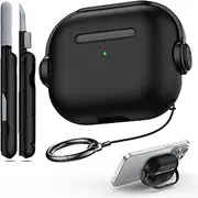 [R-fun] Airpods 3rd Generation Case with Secure Lock, Music Headset Earphone Protective Case Cover with Cleaning Kit Compatible with Apple Airpods 3 2021 Charging case-Black