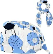 [YTYVAGT] Scrub Caps Women,Scrub Hats Suitable for Women,Blue Umbrellas White Background
