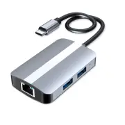 USB C Hub Multiport Adapter w/SD/TF Card Reader & RJ45 100Mbps fr MacBook/Tablet