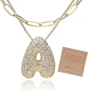 [Claire Katie] Bubble Letter Initial Pendant Necklace Gold A-Z Balloon Bubble Letter Necklace Women Girls Gift Chunky Gold Necklace 2pcs