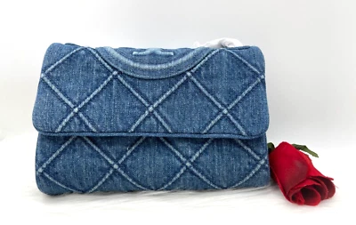 AUTH NWT Tory Burch Women’s Fleming Small Soft Denim Convertible Shoulder Bag