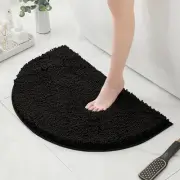 Half Round Microfiber Chenille Non-Slip Bathroom Bath Rug 15.7-23.6in Black