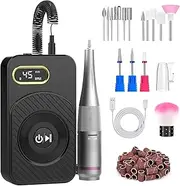 YOPOWER Portable Nail Drill Professional 45000RPM, Rechargable Electric Nail File Machine for Acrylic Gel Nails Manicure Pedicure Polishing Cuticle, Cordless Efile with Bits Kit for Home Salon Use, Black