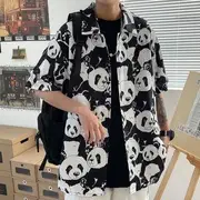 Short-Sleeve Panda Print Shirt Black - L