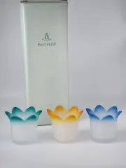 PartyLite P7161 Jewel Candle Holders 3 pc set Frosted Glass Tulip Votive NOS