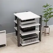 AV Media Stand, Heavy Duty Audio Rack Tower, Freestanding Media Console Shelf, Media Console Stands, Gaming Entertainment Center Rack, Mobile Game Console Stand,White 4 Layer