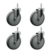 6 Inch Gray Poly Wheel Swivel 5/8 Inch Threaded Stem Caster Set Service Caster