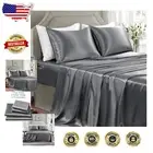 Elegant Dark Gray King Size Satin Sheets - 4-Piece Sheet Set with Deep Pockets