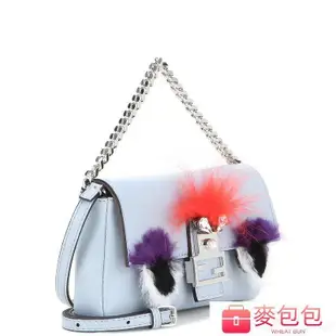 FENDI Micro Baguette fur-trimmed 魔魔皮草鍊帶羊皮晚宴包-麥包包