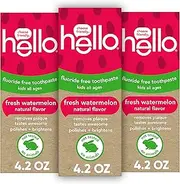 Hello Natural Watermelon Flavor Baby & Kids Fluoride Free Toothpaste, Vegan, SLS Free, Gluten Free, Safe to Swallow for Baby and Toddlers, 4.2 Ounce. 3 Pack