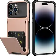 Nvollnoe for iPhone 14 Pro Max Case with Card Holder[Store 5 Cards] Dual Layer Heavy Duty Shockproof Hidden Card Slot Large Storage Cover for iPhone 14 Pro Max(Rose)
