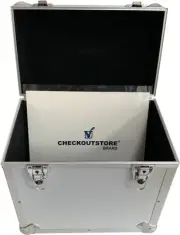 CheckOutStore Silver Aluminum 12" LP Vinyl Record Box (Holds 50 Records)