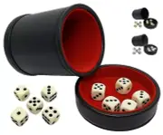 PU Leather Felt Lined Dice Cup w/Lid Tray + (10) 15mm D6 Pip Dice Bundle