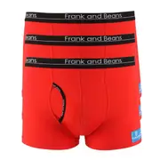3 Mens Boxer Briefs Cotton Trunks Red Underwear Frank and Beans