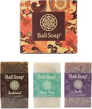 Bali Soap - Natural Soap Bar, Men's & Women Bar Soap, Scented, Handmade, Vegan, Exfoliating, Gifts Set 3 pc Variety Pack Sandalwood, Ylang Ylang, Vanilla 100g each