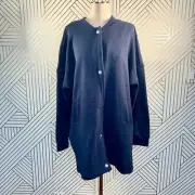 NWT Anthropologie Deletta Murray Coat in Navy Blue Cotton Snap Front Size S