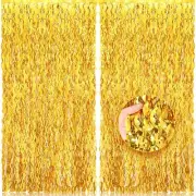 2 Pack 3.2x6.5 Feet Wavy Gold Foil Fringe Backdrop Curtains Tinsel Streamers ...