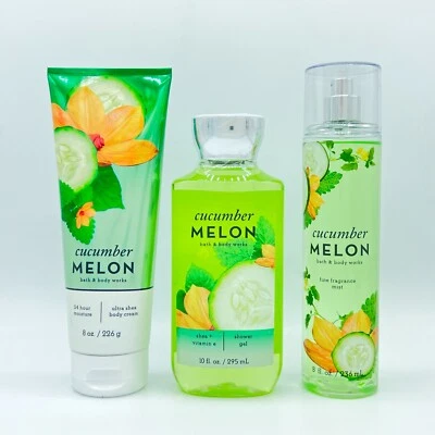 Bath & Body Works Cucumber Melon Body Cream, Mist and Shower Gel 3-Piece Bundle