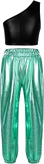 [FEESHOW] Kids Girl Dance Outfits Crop Top with Pant Hip Hop Clothing Set Jazz Competition Dancewear