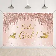Bellicremas Pink Baby Girl Backdrop for Baby Shower Rose Gold Floral Sweet Baby Cake Table Decorations It’s a Baby Girl Photo Booth Photography Background with Copper Grommets