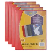 4PK Marbig Premier A4 Flat File Folder w/ Insert Cover Document Paper Holder Red