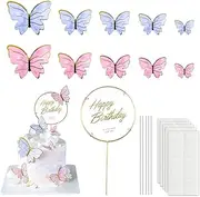 80 Pcs Cake Decorating Toppers, Happy Birthday Cake Topper, Butterfly Birthday Cake Decorations Party Decorations (Purple, Pink)