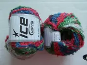 Ice Yarns Boucle Wool Worsted yarn, blue/red/green/gray, lot of 2 (110 yds ea)