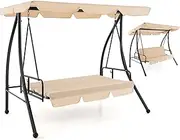 Costway 2-Seat Outdoor Convertible Swing Chair with Flat Bed, Patio Hammock Lounge Chair with Adjustable Canopy and Removable Cushion, Porch Swing Glider for Backyard, Garden, Deck