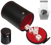 16mm Chinese Japanese Dice + PU Leather Dice Cup Red Felt Lined Compartment Lid