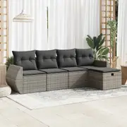 5 Piece Garden Sofa Set with Cushions Grey/Black Poly Rattan vidaXL