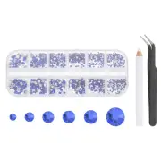 6 Sizes Glass Flatback Rhinestones with Tweezers Picking Pen, Cobalt Blue