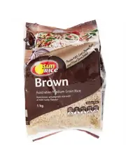 Sunrice Rice Calrose Brown Medium Grain 1 Kg Packet