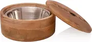 Handcrafted Wooden Mexican Tortilla Warmer Basket Indian Chapati Roti Bread Holder Box Pancake Keeper Serveware Hot Pot Casserole Dish With Lid Home Kitchen Dining Decor, Natural Brown, 9 x 3 Inches