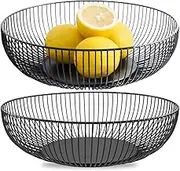 2 Pack Metal Fruit Basket,Black Wire Fruit Bowl,Fruit Storage,Sundries Basket,Snack Storage Case,for Vegetable Snack Bread Kitchen,Home Decor - Black