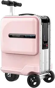 [sdneNest] 20-inch Luggage, Smart Motorized Rideable Carry-on Suitcase/Luggage, Electric Cycling Travel Bag with Charging Port, Lock, Silver (Pink)