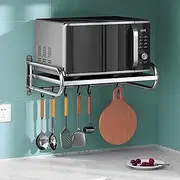 Microwave Bracket On The Wall - Heavy Duty Stainless Steel Microwave Oven Shelf Easy to Install - for Kitchen Closet Space, Double Layers Hanging Oven Rack Holder with Hooks,60cm
