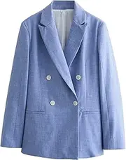[Kromoc] Women's Linen Blazer Double Breasted Buttons Jacket Formal/Party/Prom Suit Coat
